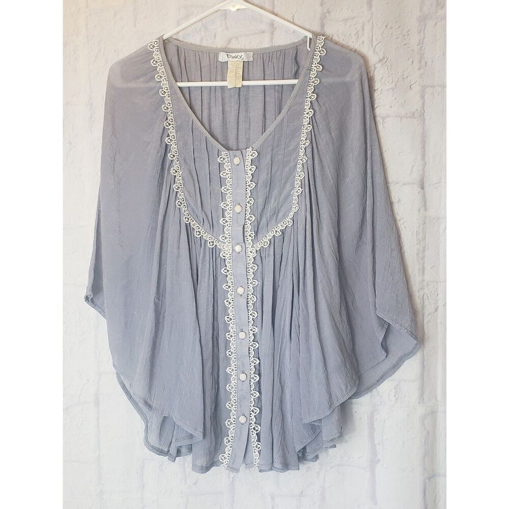 PINKY BOHO Batwing Sleeve Button-Down Top Large